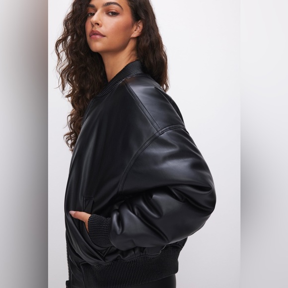 GOOD AMERICAN FAUX LEATHER BOMBER JACKET - Picture 4 of 14